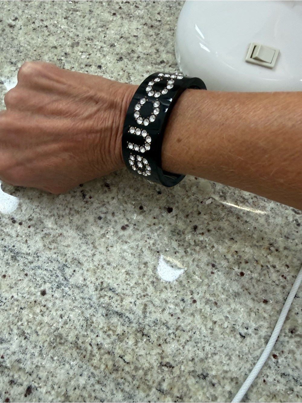 Gucci Black Crystal Logo Cuff Bracelet
